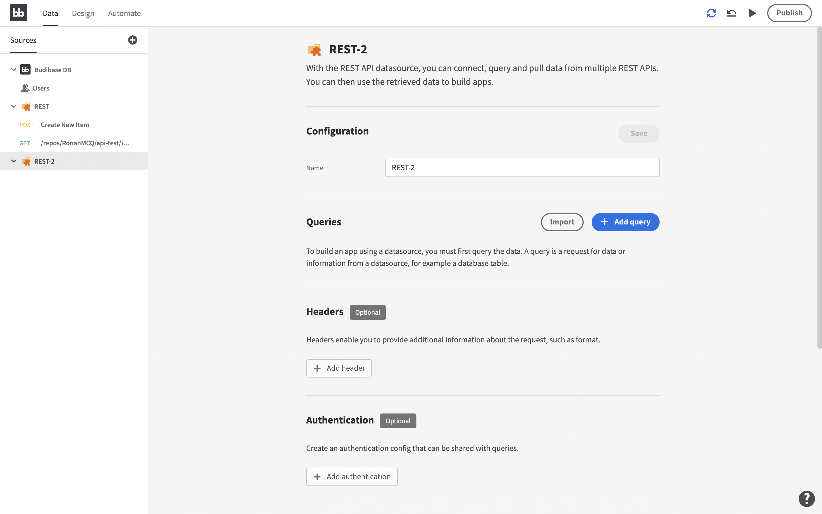 REST API as a data source Configure REST API