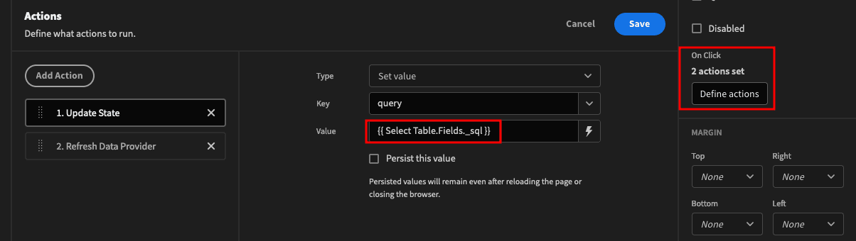 Define button action define button action