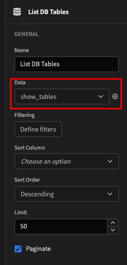 Show tables Show tables