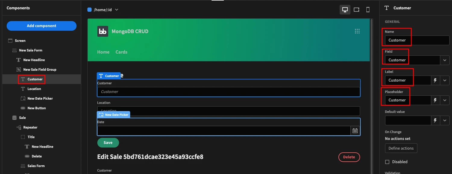 Bind fields Bind fields