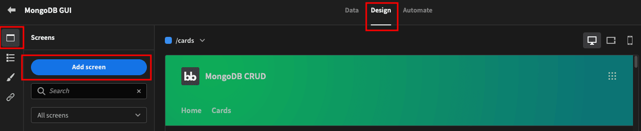 MongoDB GUI add screen MongoDB GUI add screen