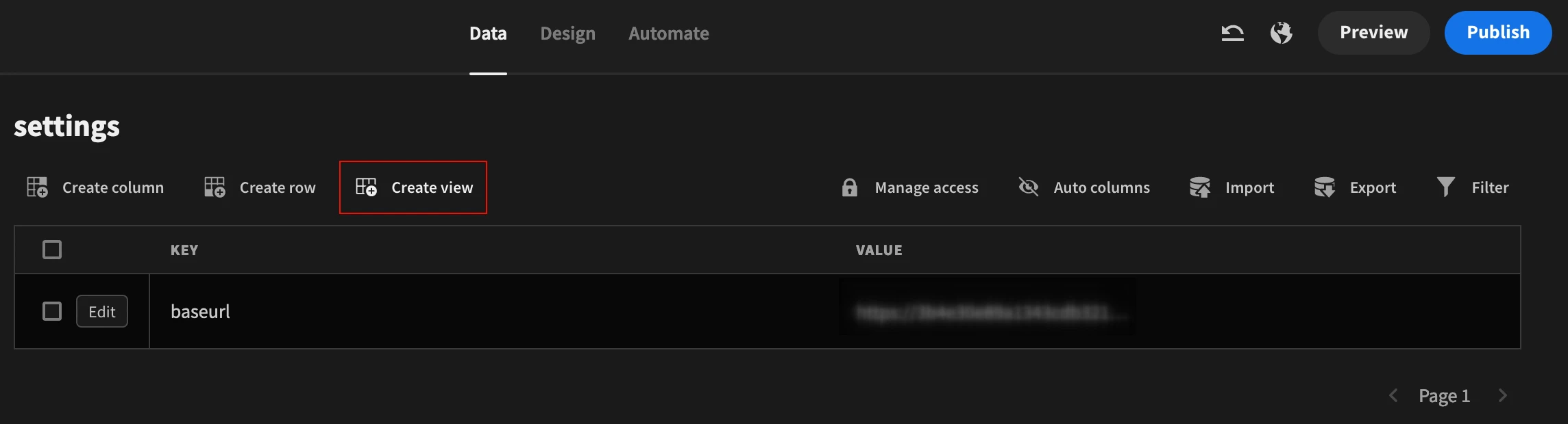 Create a database view