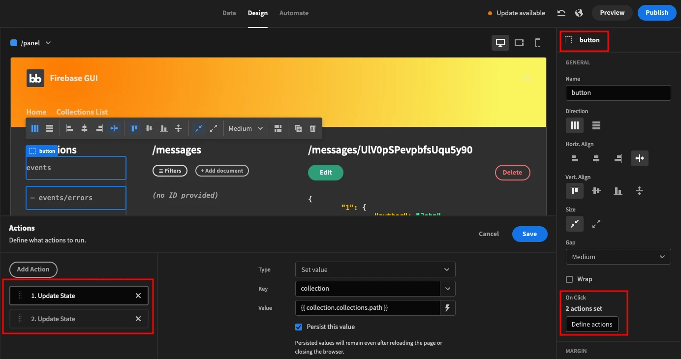 Button actions Button actions