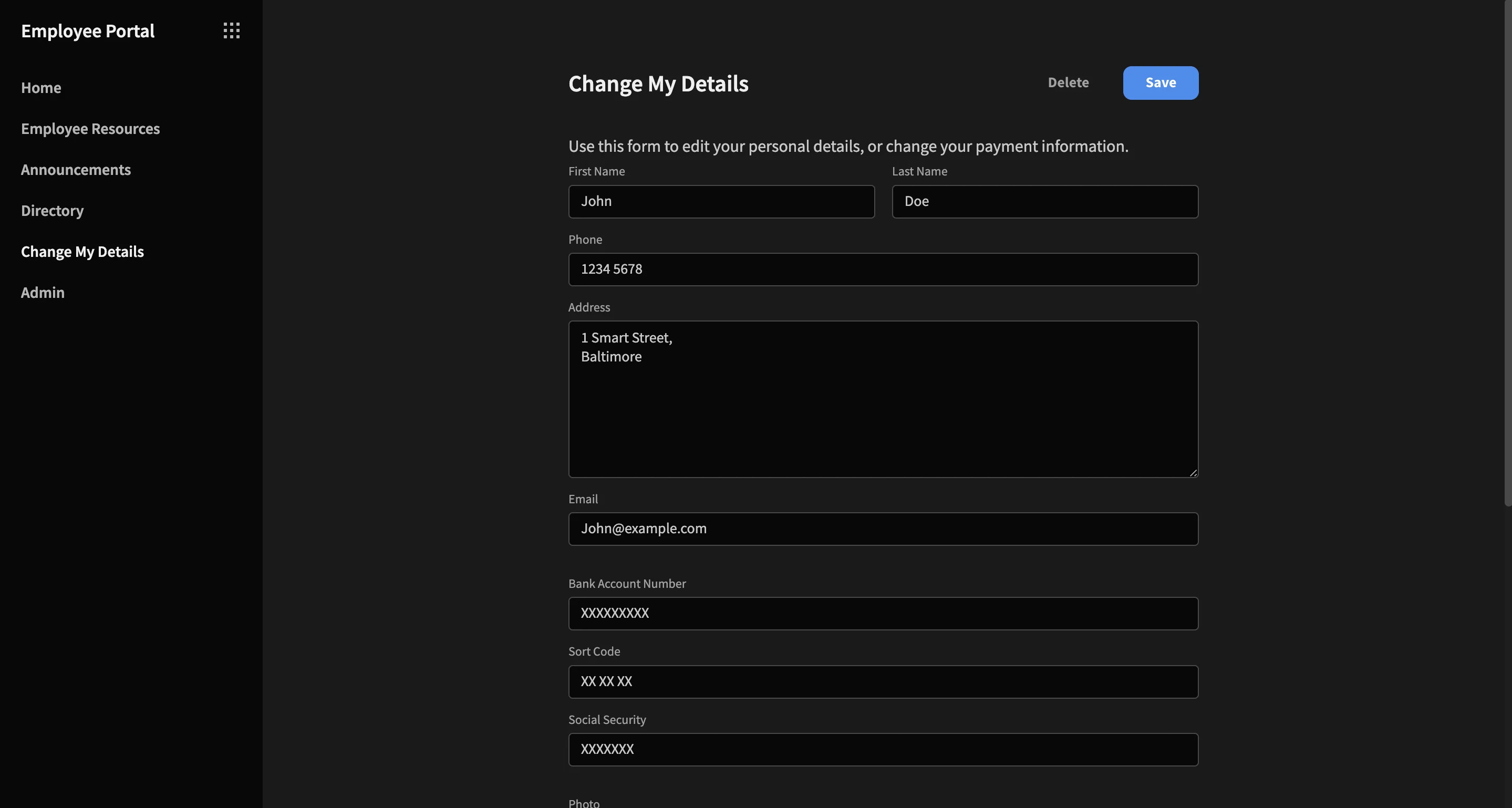 Self-service portal Employee self-service UI