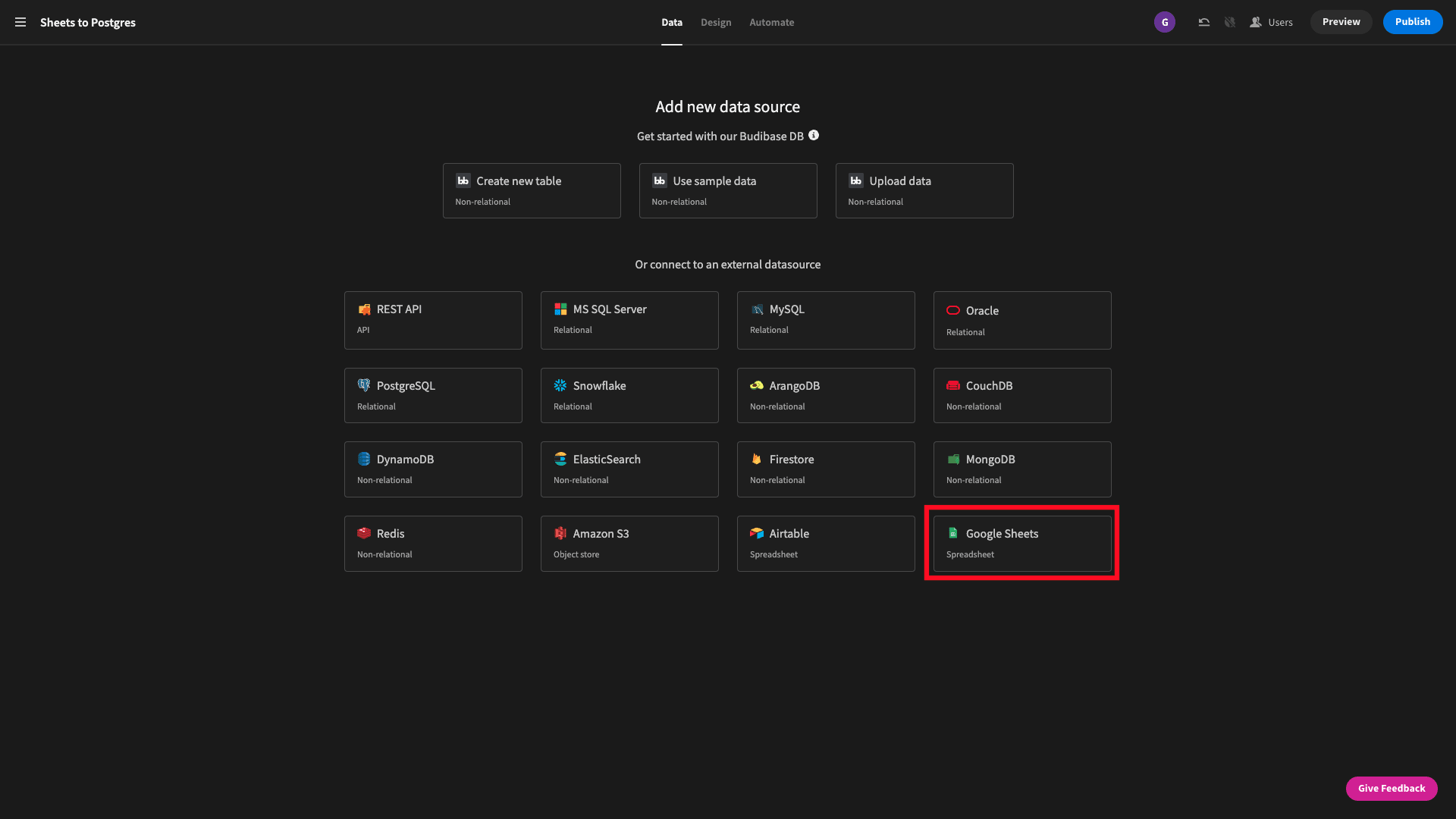 Choose a data source