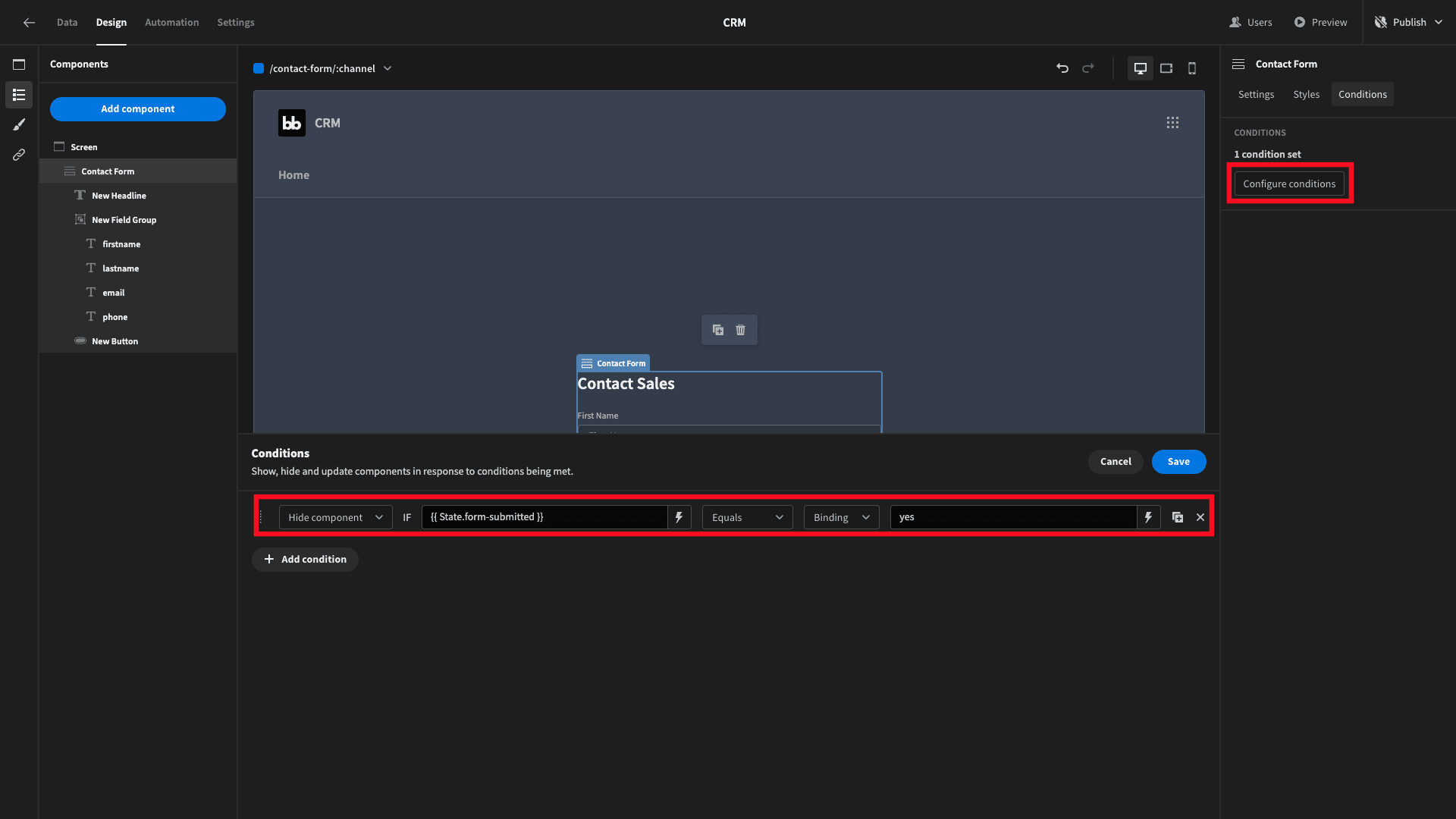 configure conditions Configure conditions