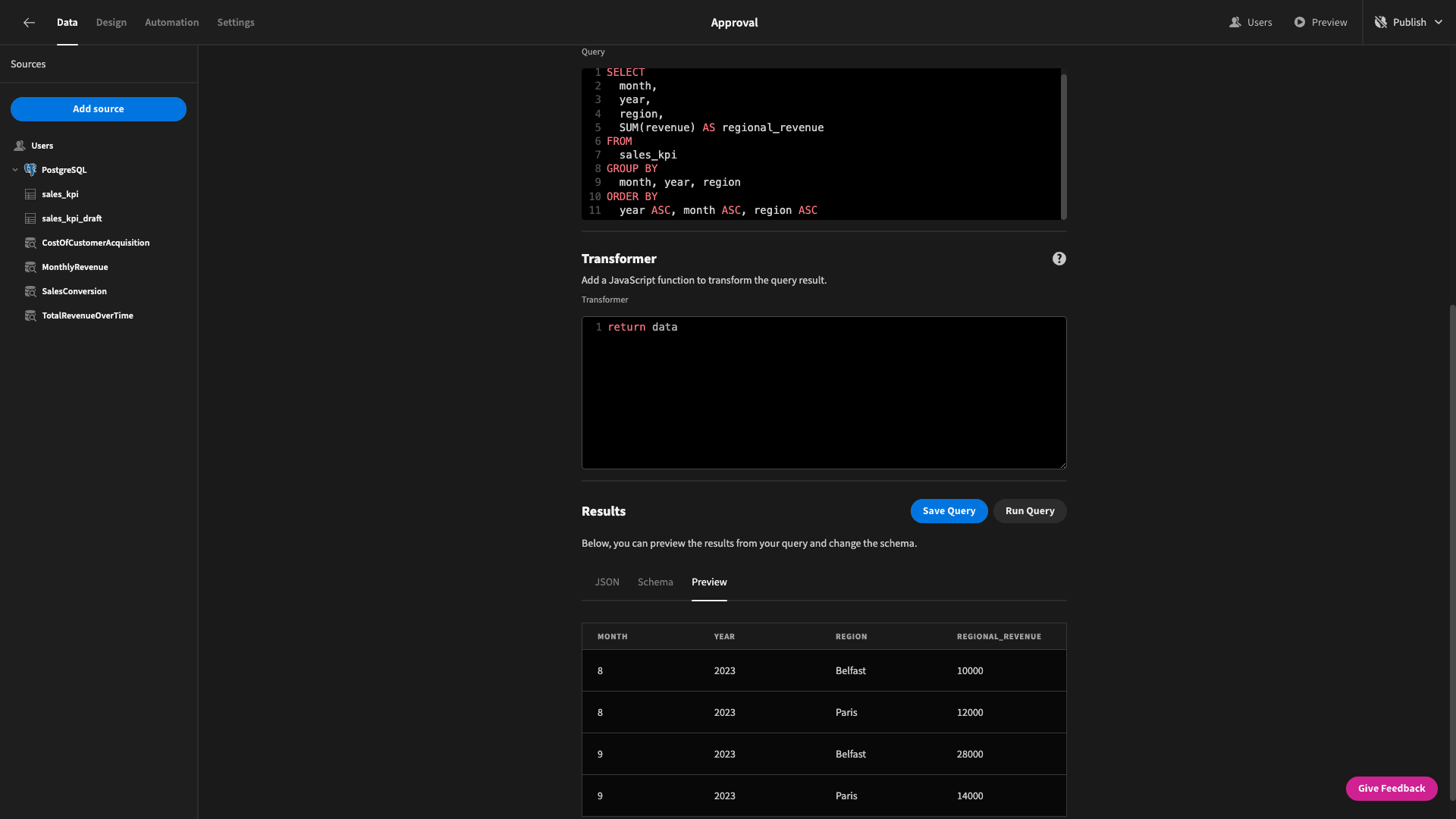 Revenue query