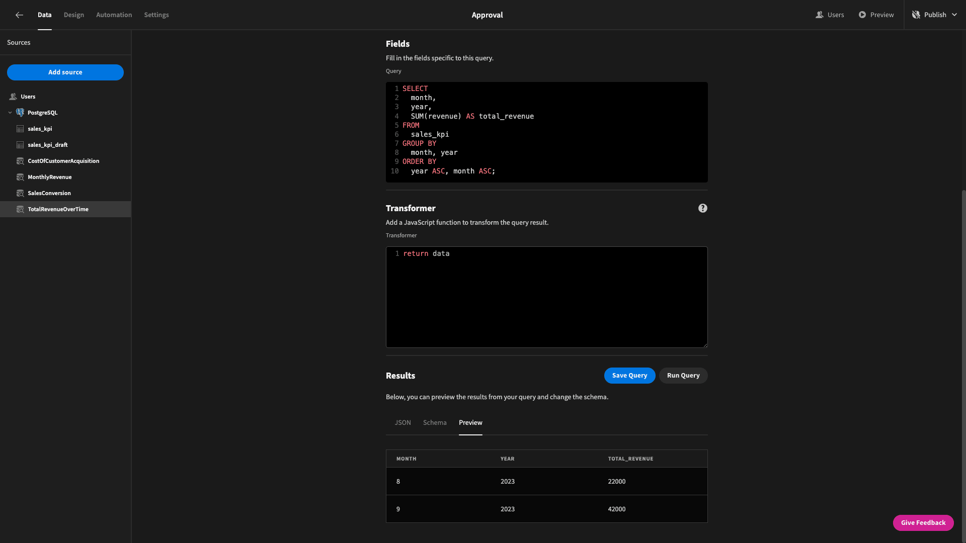 Monthly revenue query