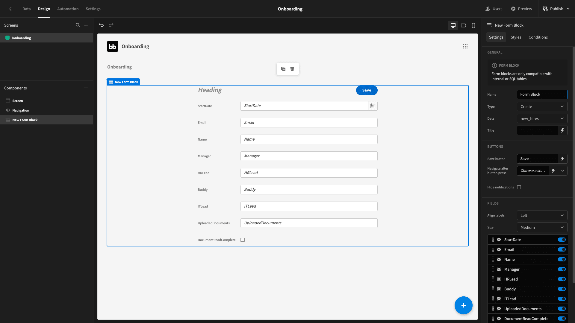 Onboarding form Onboarding form