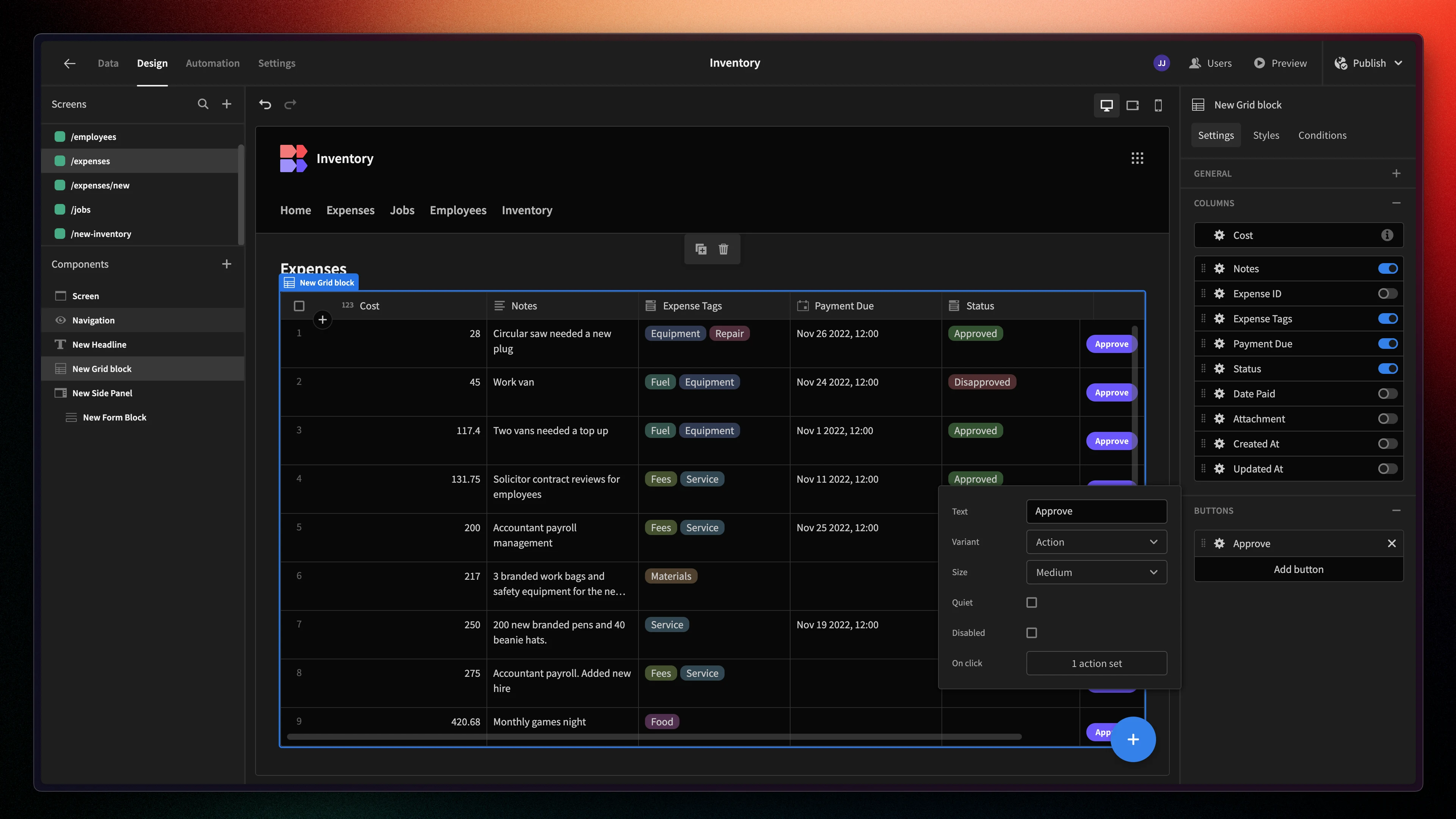 Operly design platform interface