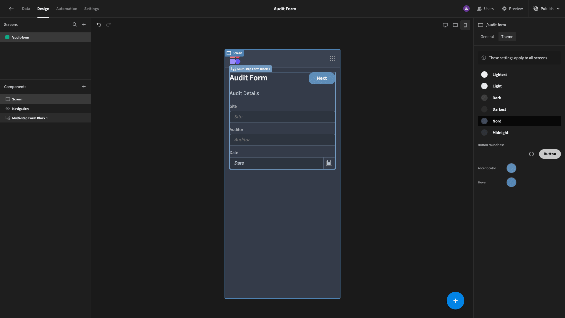 Mobile audit form Mobile audit form