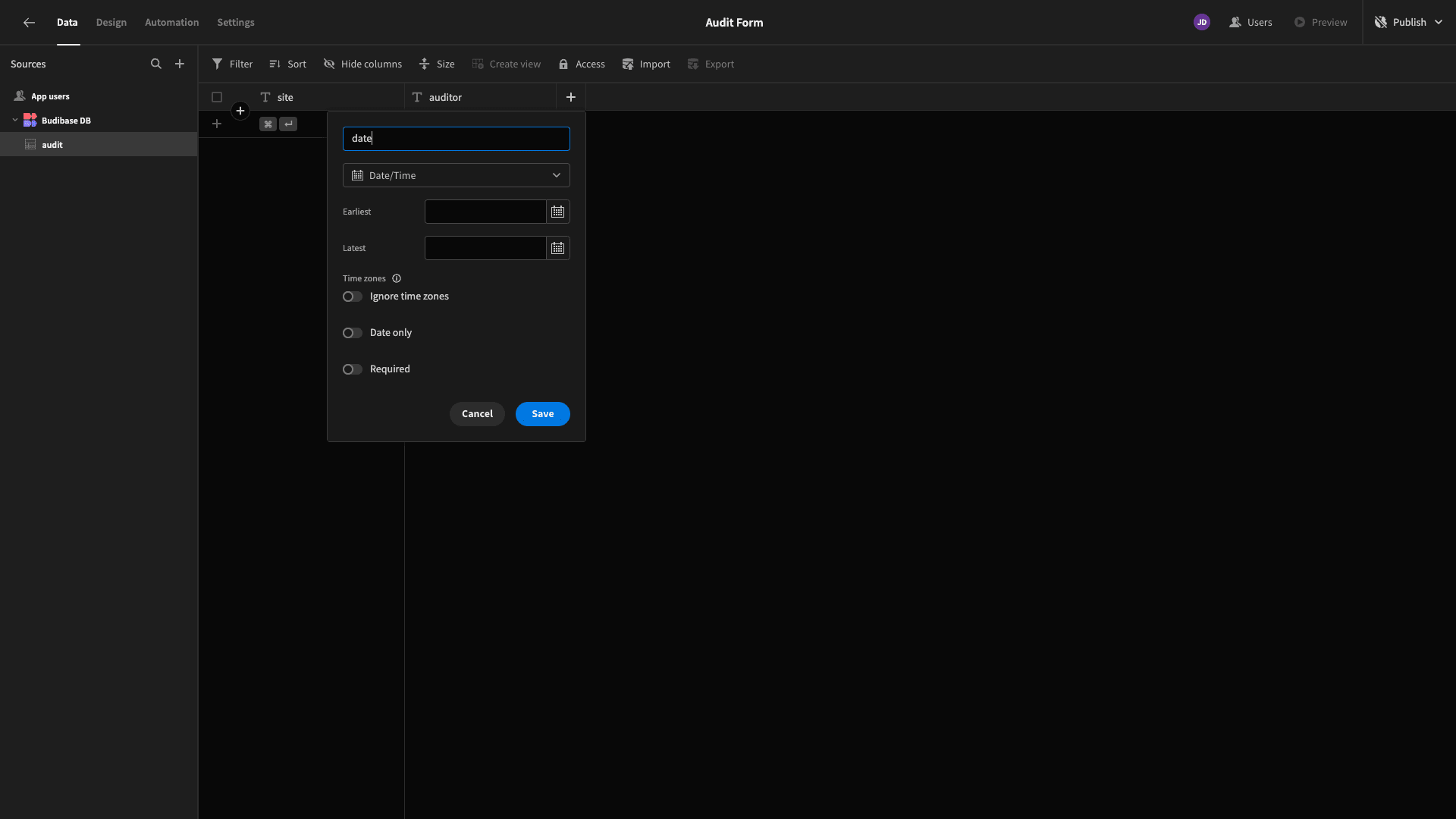 Audit Form Schema Audit Form Schema
