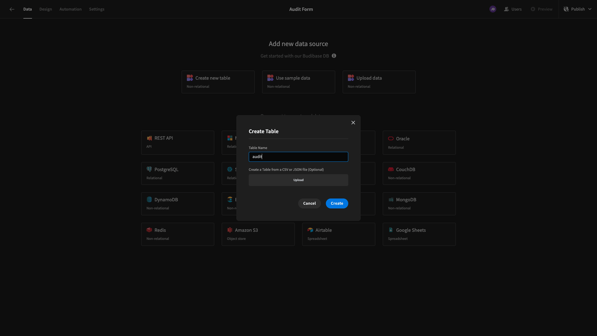 Create Table Create Table