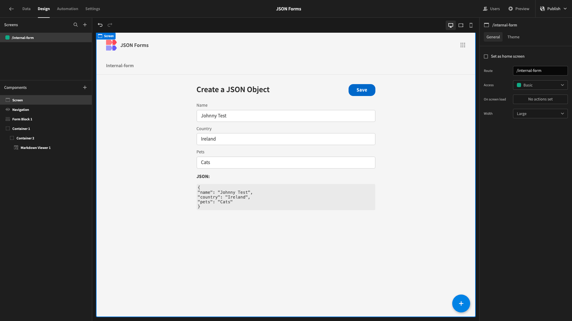 JSON Generator Form JSON Generator Form