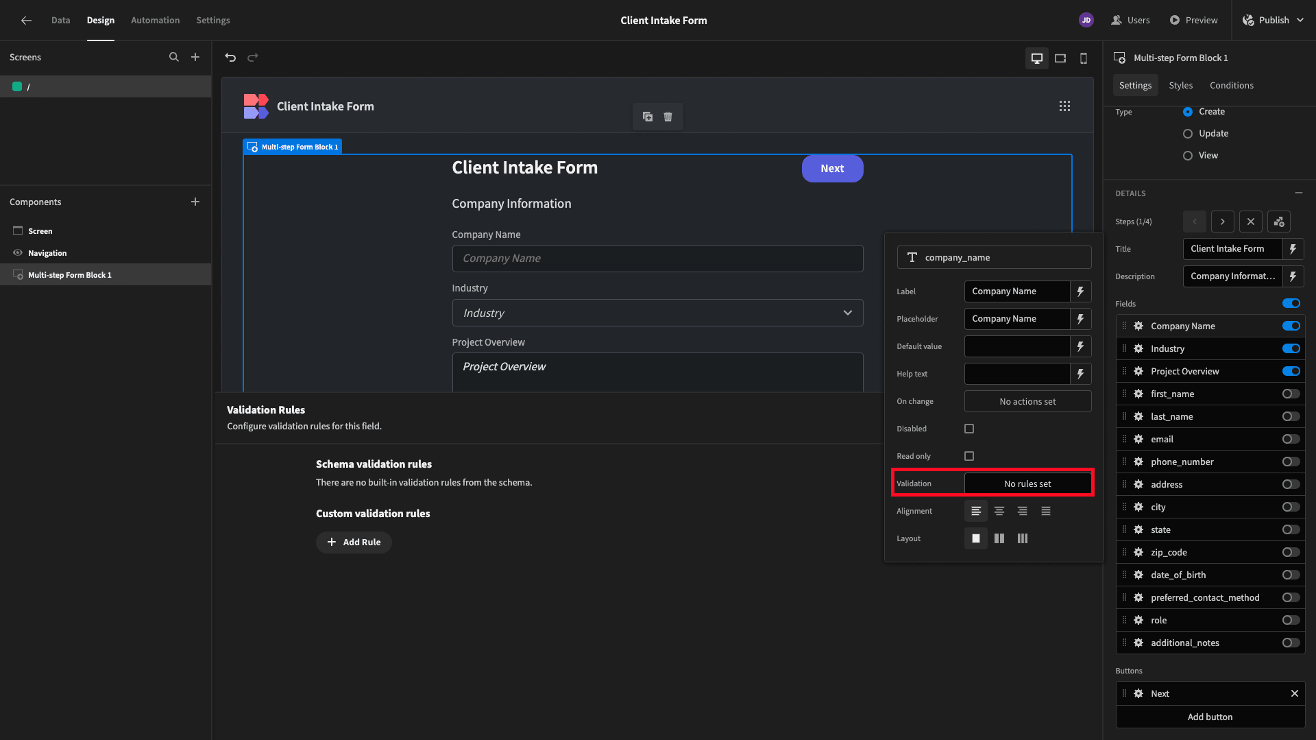 Custom Validation Rules