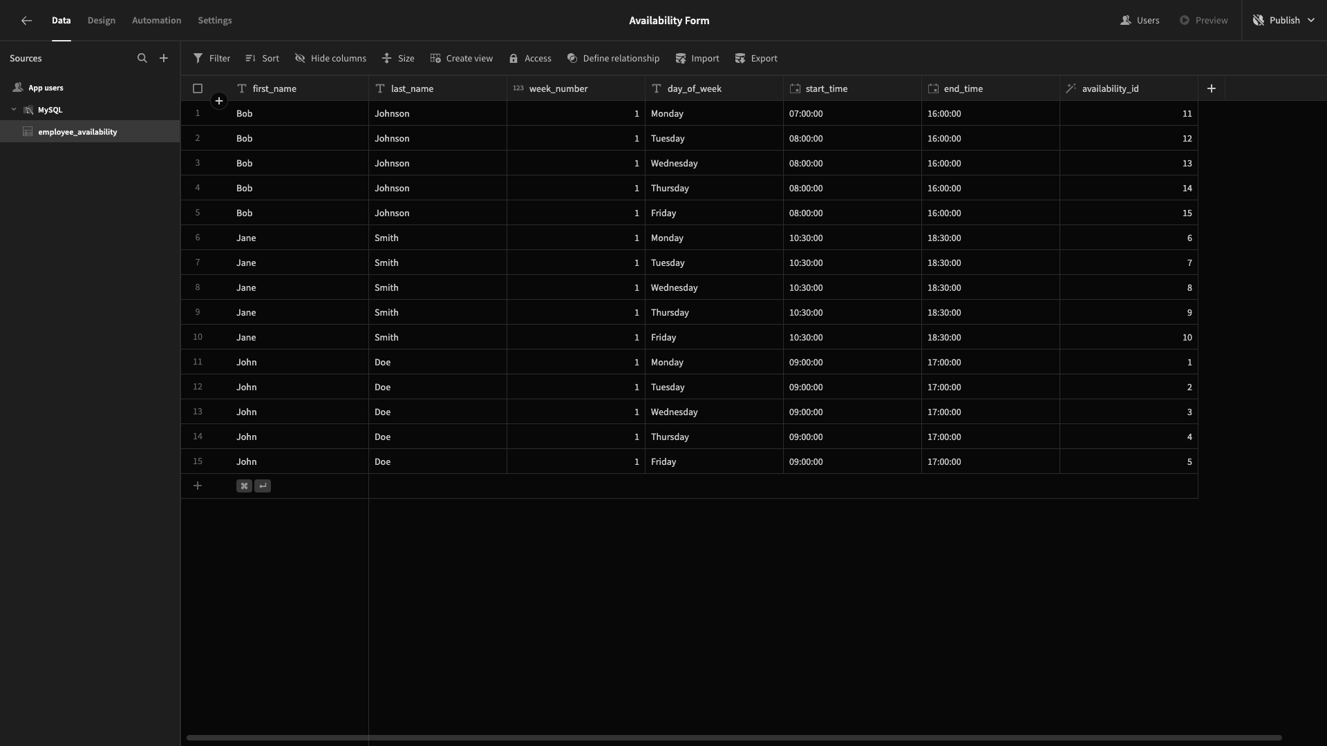 Database Table