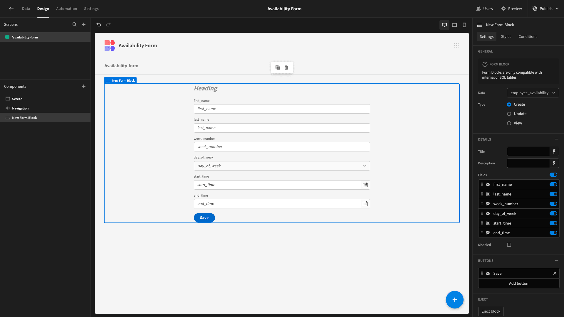 Availability Form