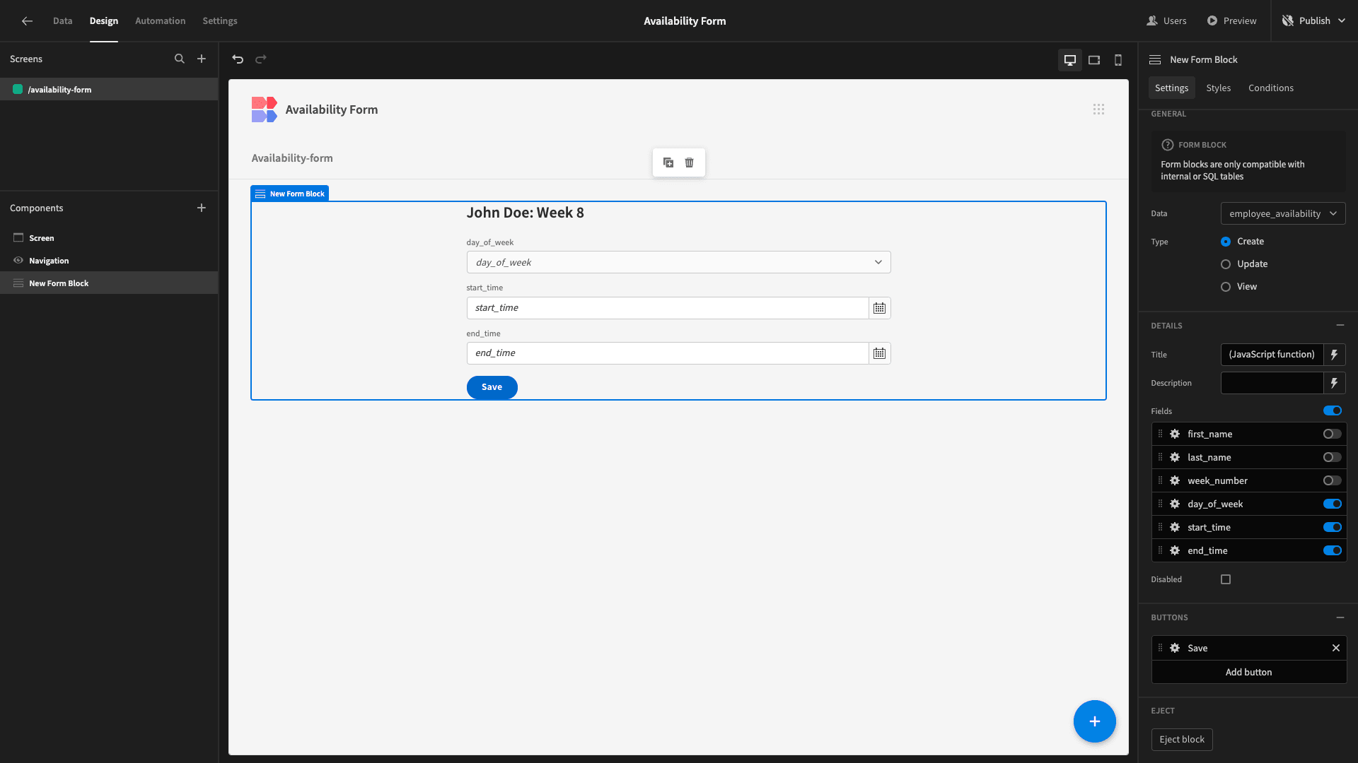 Availability Form