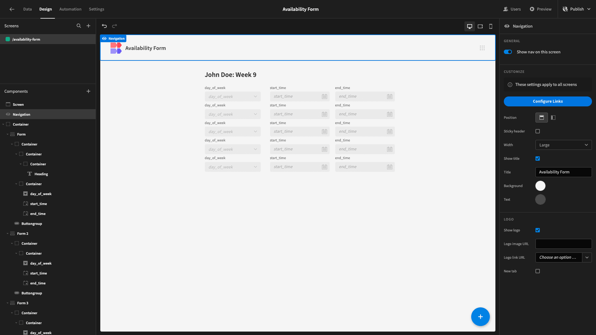 Availability Form