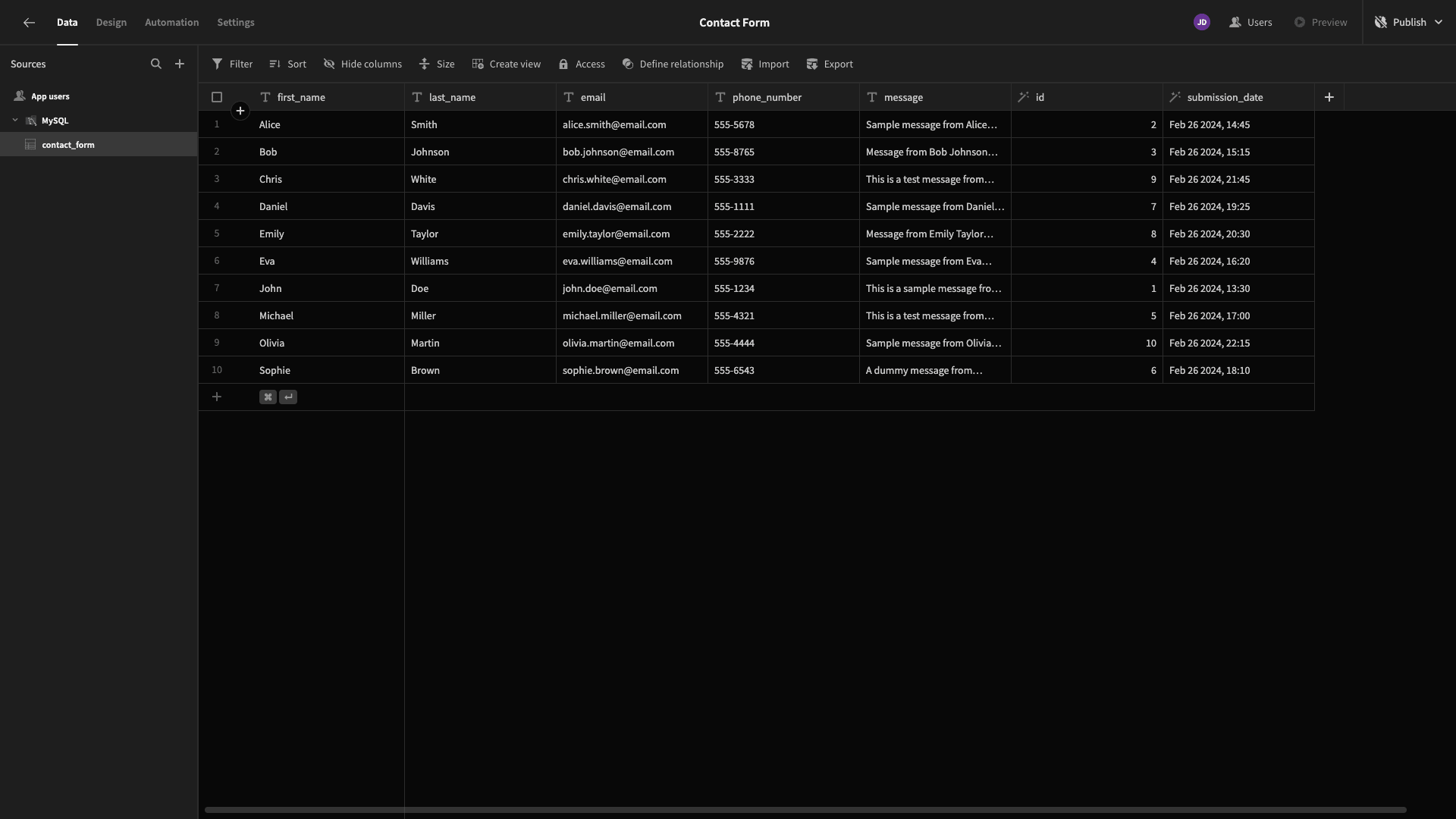 Database Table