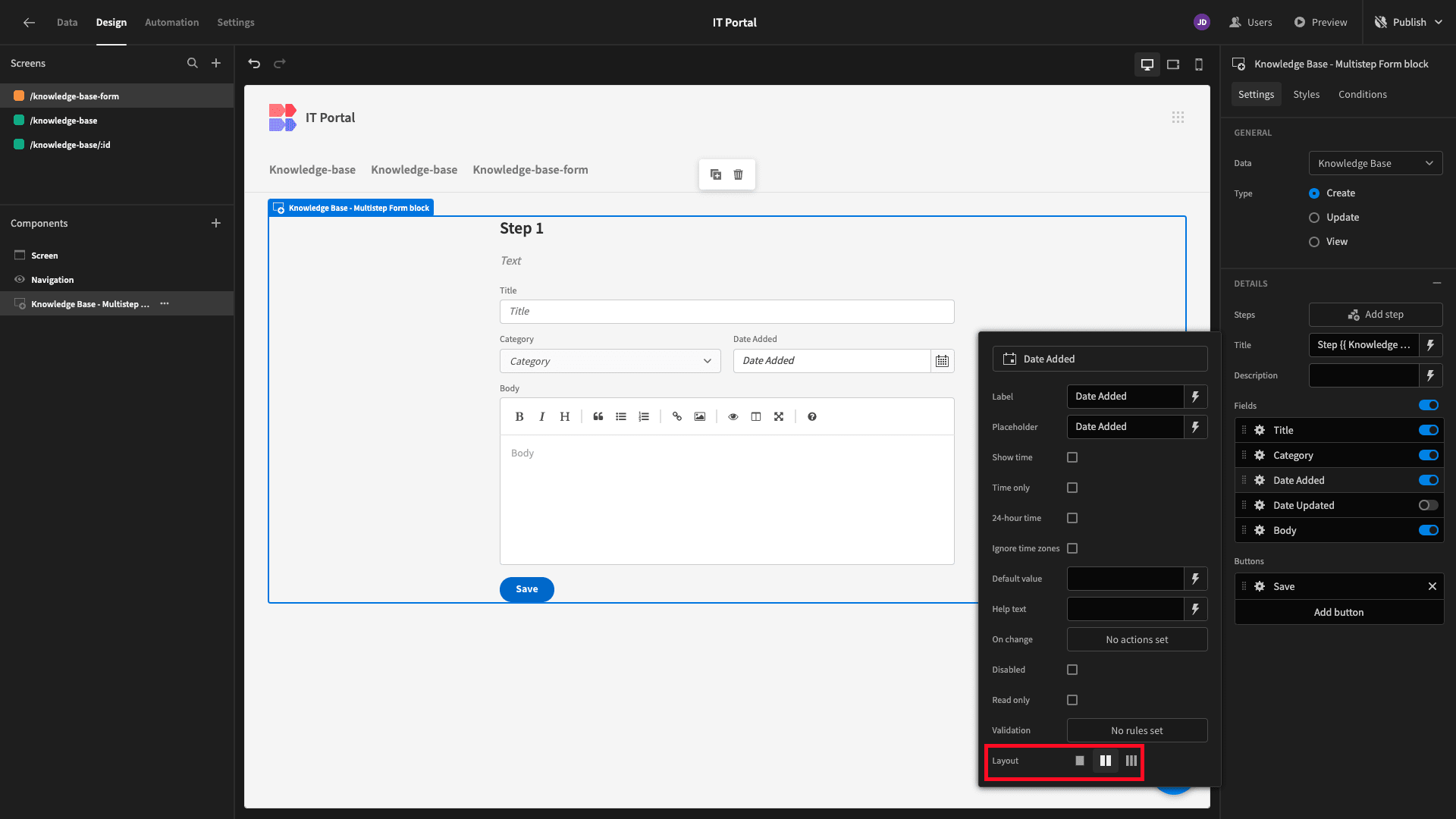 Knowledge base form Knowledge base form