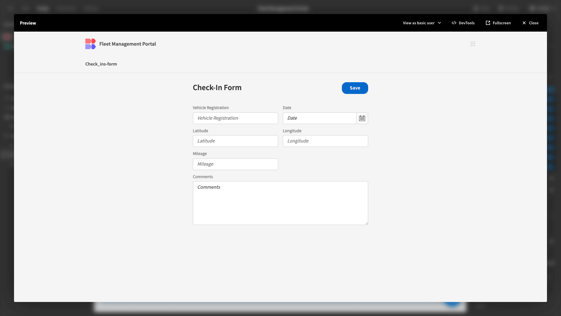 Check-in Form Check-in Form
