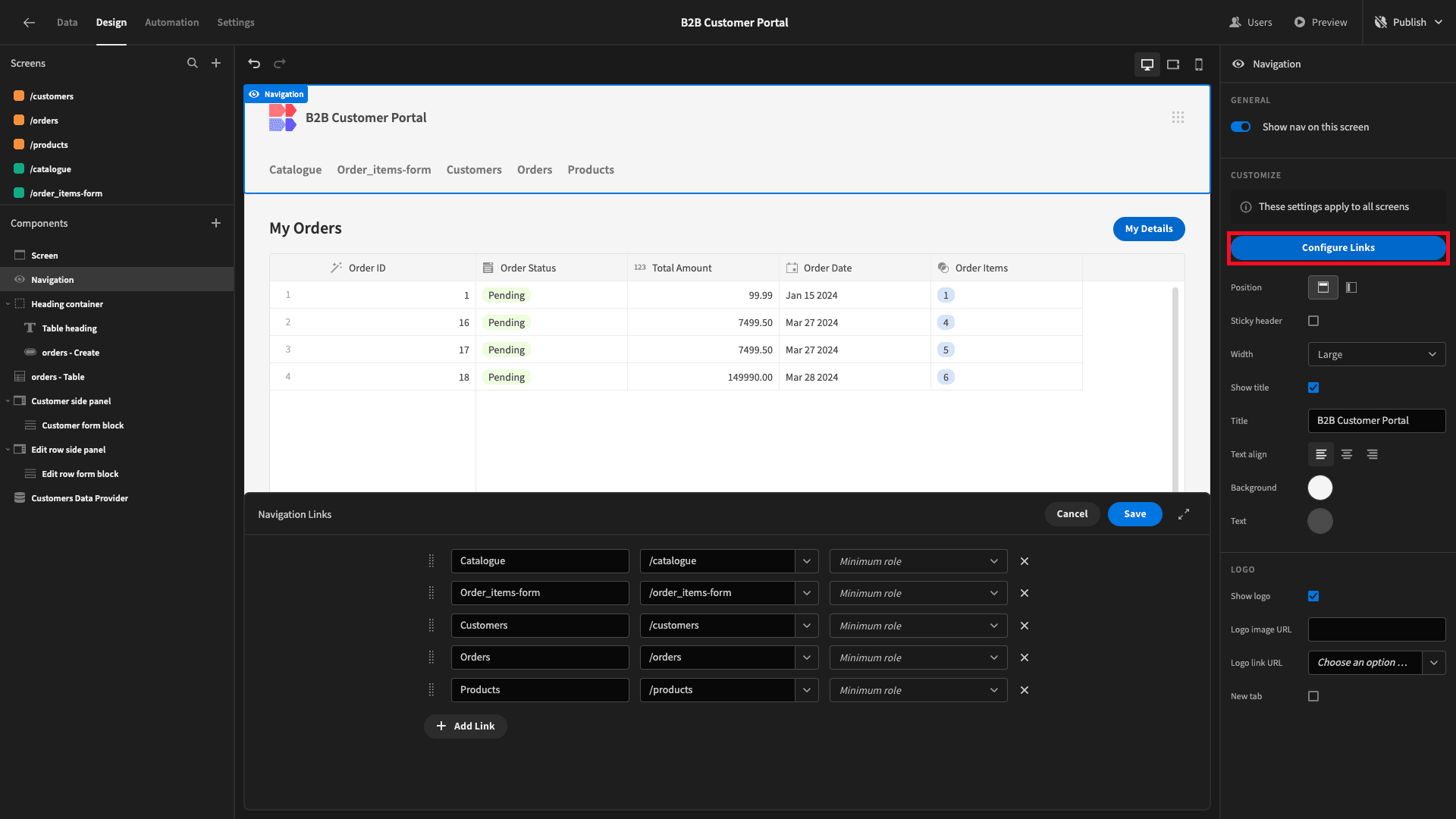 Configure Links Configure Links