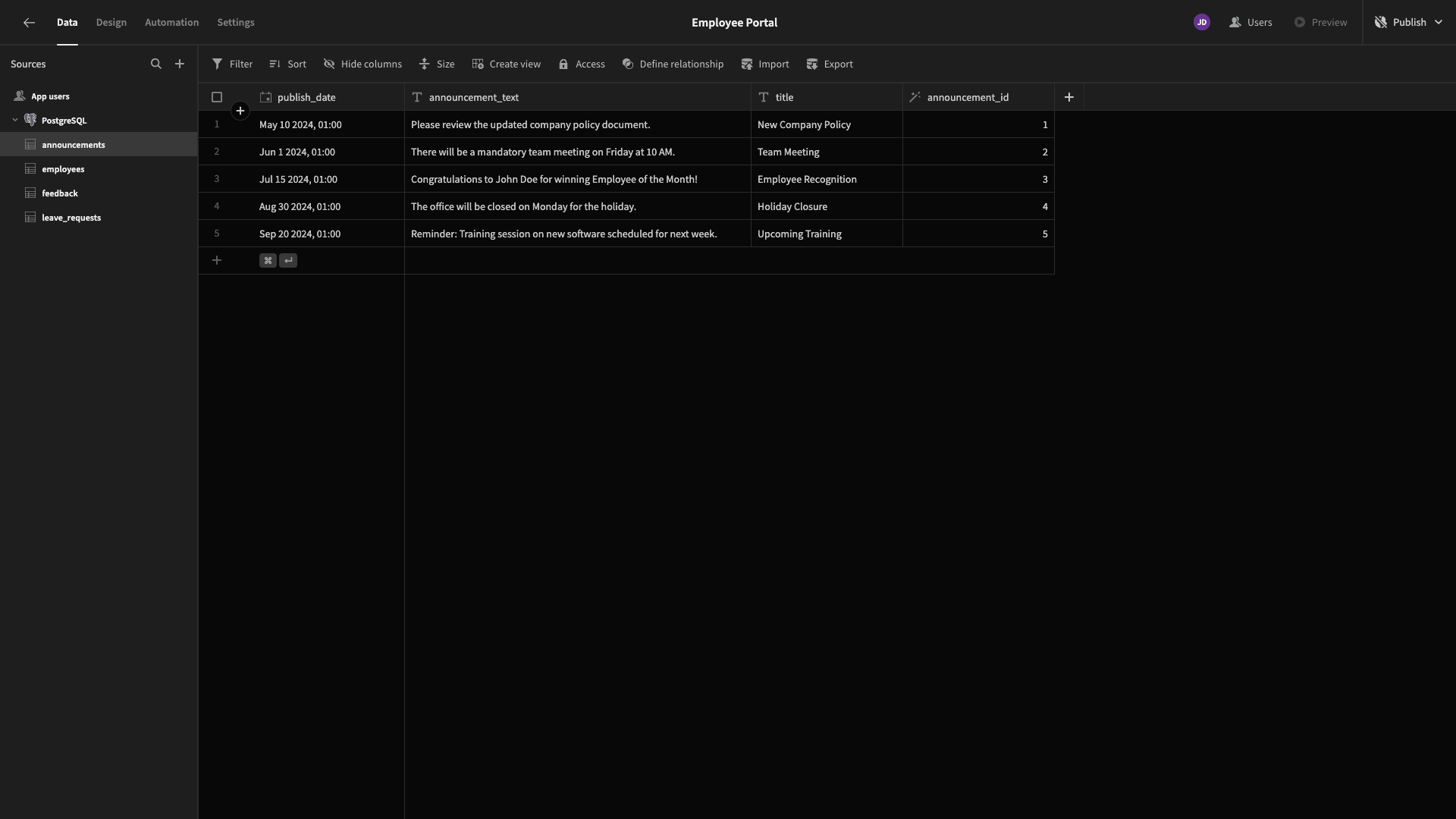 Database Table