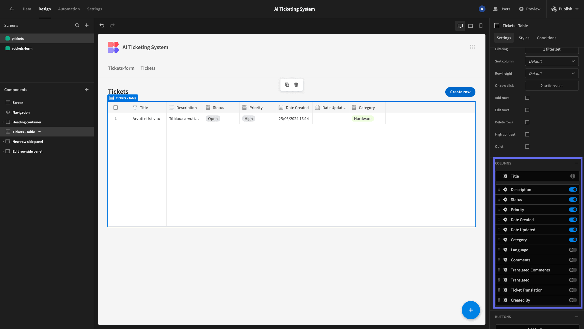 Configure Columns Configure Columns