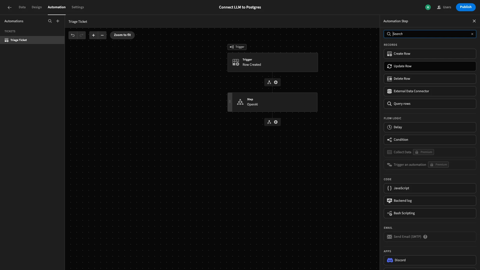 Actions menu Actions Menu