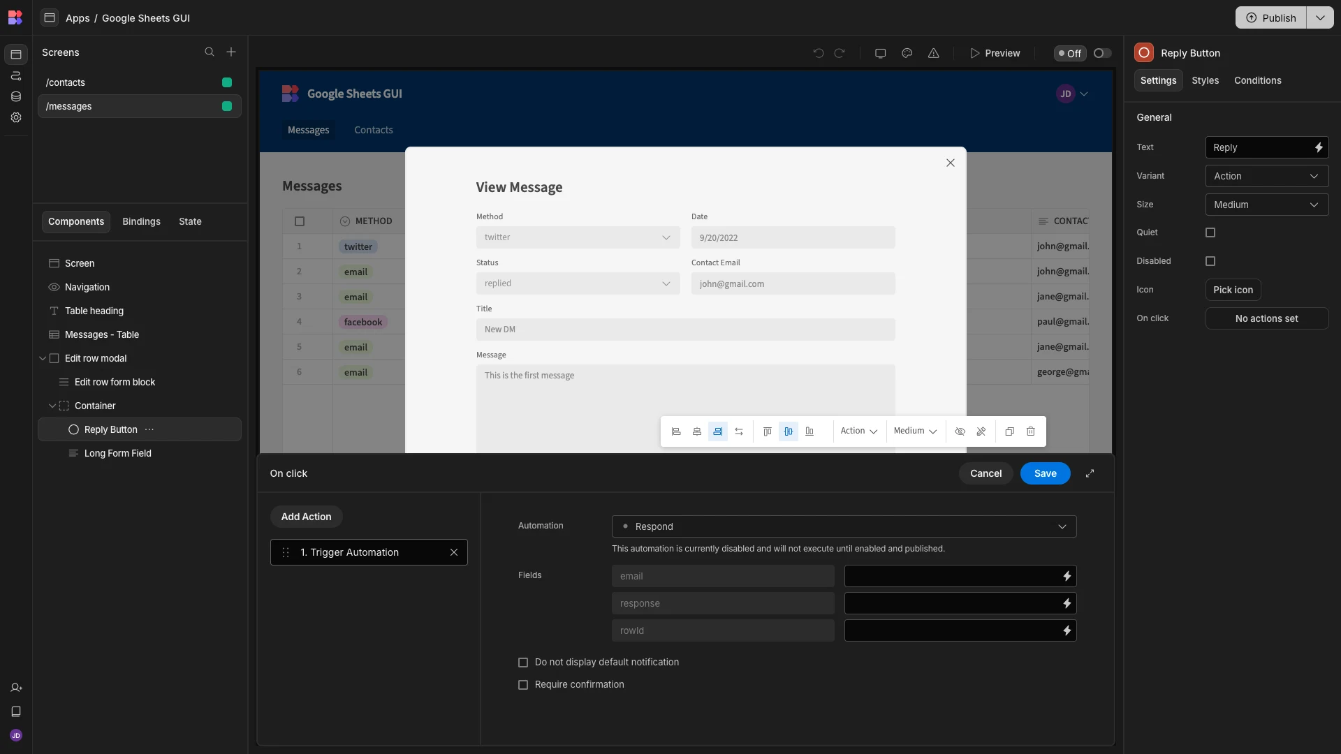 Google Sheets GUI Google Sheets GUI