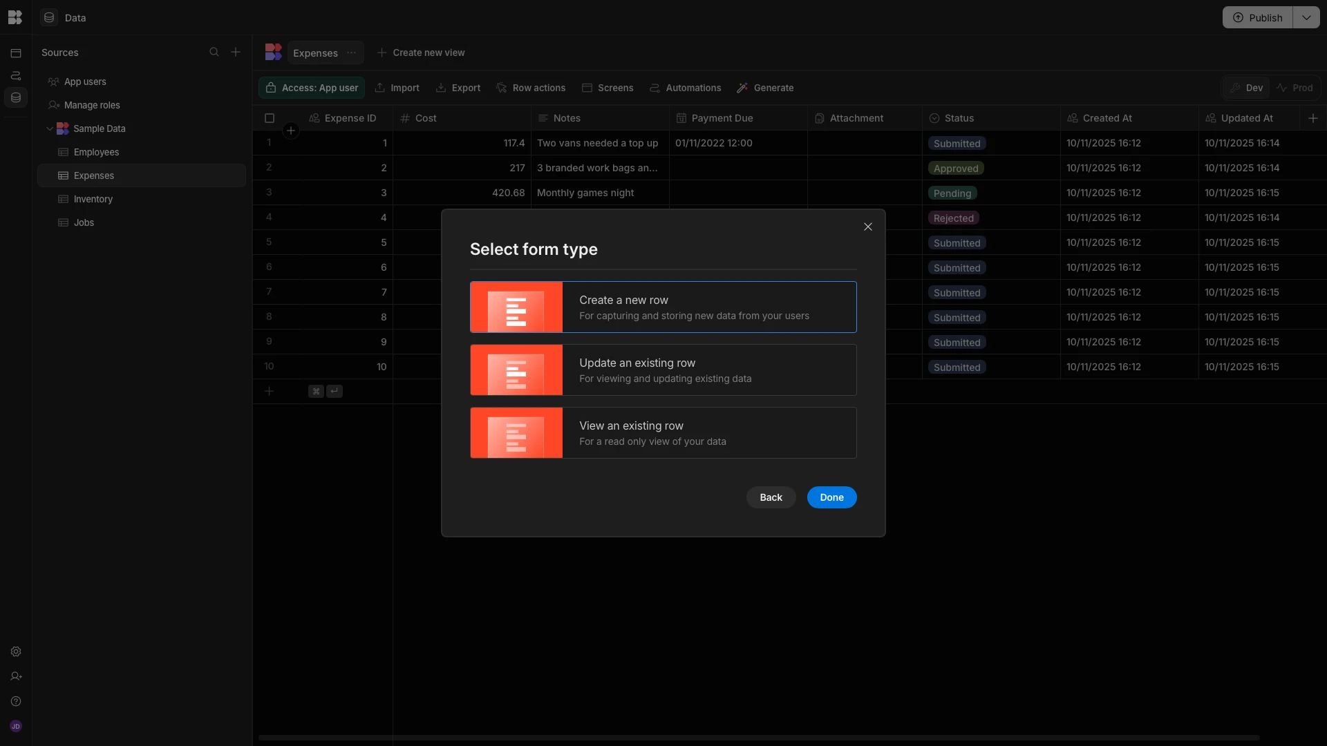 Create Row Create Row